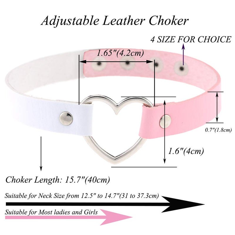 ETHOON قلادة تشوكر قلب الحب ثنائية اللون من إيثون جلد PU تشوكر قوطية سلسلة عنق بيضاء وردية - Image 2
