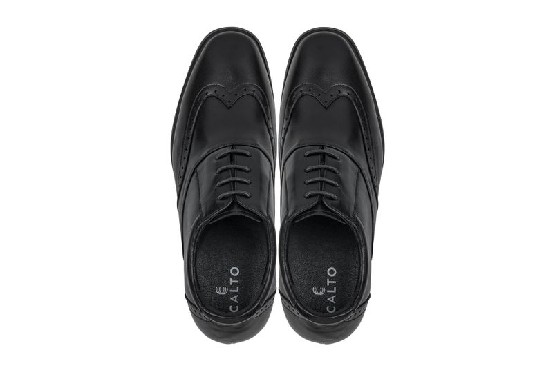CALTO Men's Invisible Height Increasing Elevator Shoes - Black Leather Lace-up Brogue Wing-tip Oxfords - 3.2 Inches Taller - G51123 - Size 10 D(M) US - Image 4
