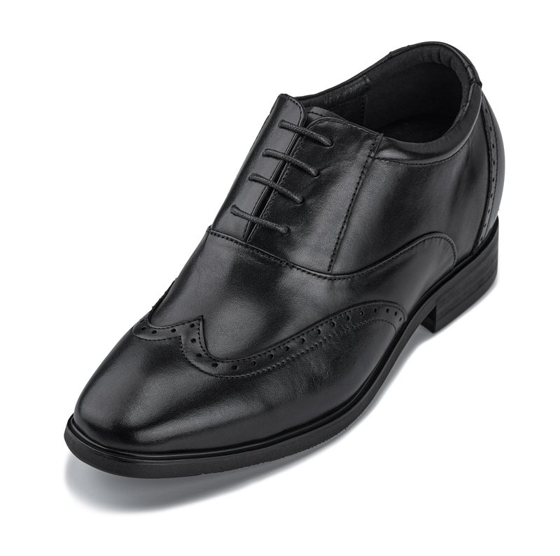 CALTO Men's Invisible Height Increasing Elevator Shoes - Black Leather Lace-up Brogue Wing-tip Oxfords - 3.2 Inches Taller - G51123 - Size 10 D(M) US - Image 1