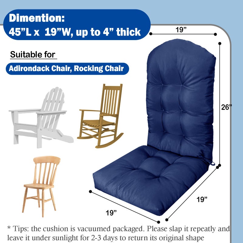MQK Adirondack Chair Cushion, Thick Indoor/Outdoor Rocking Chair Cushion with High Elasticity PP Cotton Water-Resistant Patio Furniture Cushions High Back Seat Pads for Porch Yard Lawn Chairs 44x19x4 - Image 5