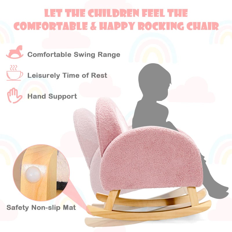 INFANS Kids Sofa, Toddler Rocking Chair with Solid Wooden Frame, Anti-Tipping Design, Plush Fabric, Children Armchair for Nursery Kindergarten Playroom Preschool, Gift for Boys Girls (Pink) - Image 3