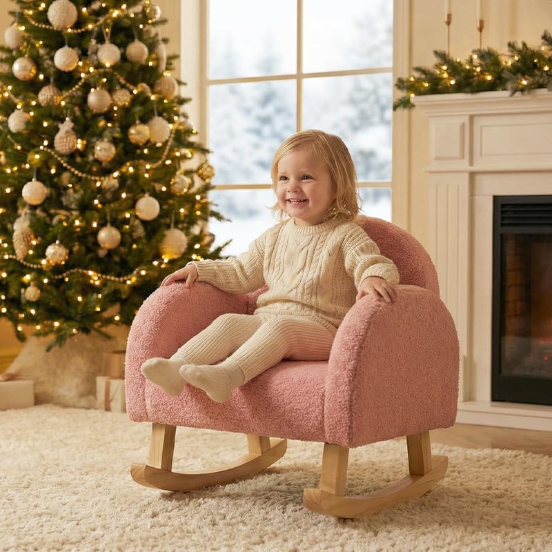 INFANS Kids Sofa, Toddler Rocking Chair with Solid Wooden Frame, Anti-Tipping Design, Plush Fabric, Children Armchair for Nursery Kindergarten Playroom Preschool, Gift for Boys Girls (Pink) - Image 2