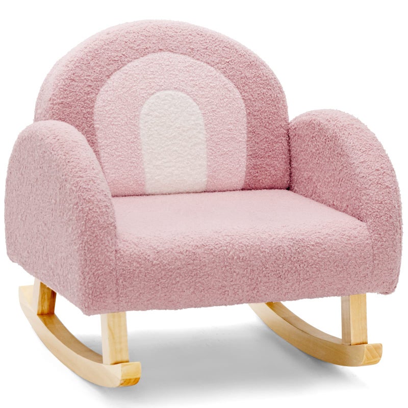 INFANS Kids Sofa, Toddler Rocking Chair with Solid Wooden Frame, Anti-Tipping Design, Plush Fabric, Children Armchair for Nursery Kindergarten Playroom Preschool, Gift for Boys Girls (Pink) - Image 1