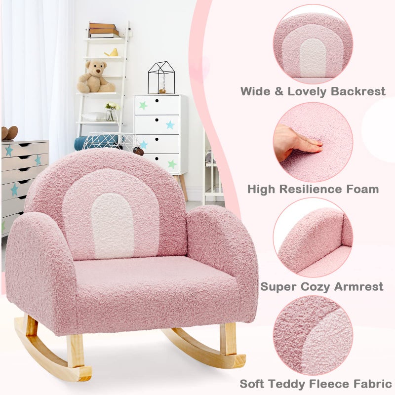 INFANS Kids Sofa, Toddler Rocking Chair with Solid Wooden Frame, Anti-Tipping Design, Plush Fabric, Children Armchair for Nursery Kindergarten Playroom Preschool, Gift for Boys Girls (Pink) - Image 4