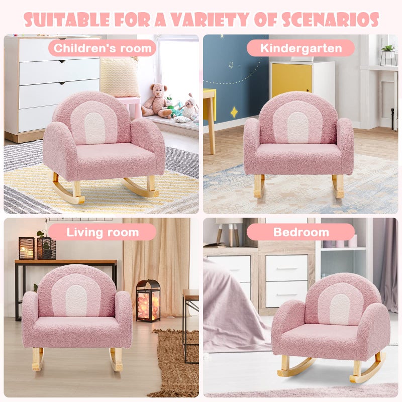 INFANS Kids Sofa, Toddler Rocking Chair with Solid Wooden Frame, Anti-Tipping Design, Plush Fabric, Children Armchair for Nursery Kindergarten Playroom Preschool, Gift for Boys Girls (Pink) - Image 5