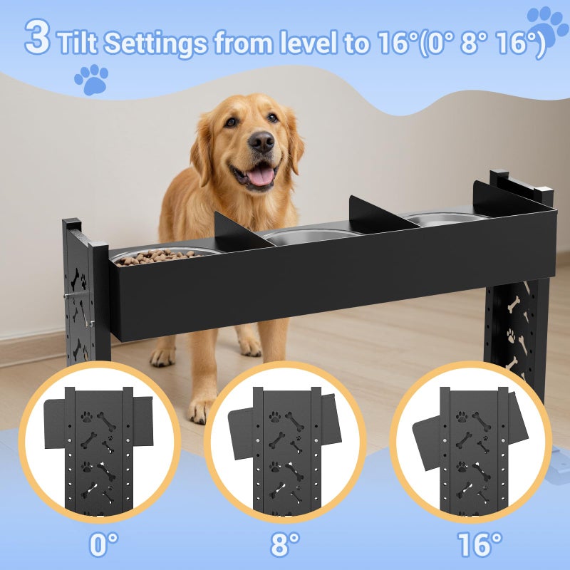 Gsskny Triple Elevated Dog Bowls Stand for Multiple Dogs,8 Height Adjustable Tilted Raised Dog Bowl Stand with 3 Stainless Steel 1.3L(44oz) Bowls, 21.9" Tall Pet Feeding Station for Large Breed Dogs - Image 2