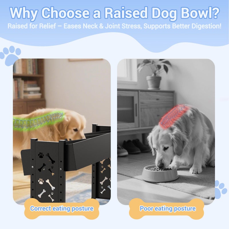 Gsskny Triple Elevated Dog Bowls Stand for Multiple Dogs,8 Height Adjustable Tilted Raised Dog Bowl Stand with 3 Stainless Steel 1.3L(44oz) Bowls, 21.9" Tall Pet Feeding Station for Large Breed Dogs - Image 4