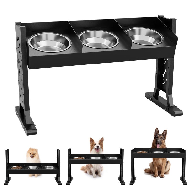 Gsskny Triple Elevated Dog Bowls Stand for Multiple Dogs,8 Height Adjustable Tilted Raised Dog Bowl Stand with 3 Stainless Steel 1.3L(44oz) Bowls, 21.9" Tall Pet Feeding Station for Large Breed Dogs - Image 1