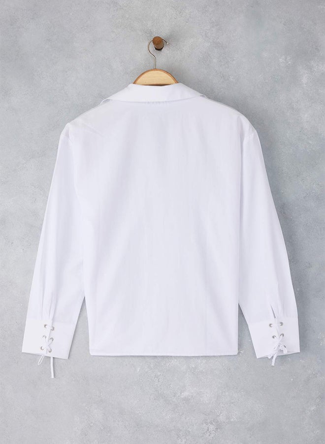 trendyol White Oversize Shirt with Lace Detail on the Front - Image 5