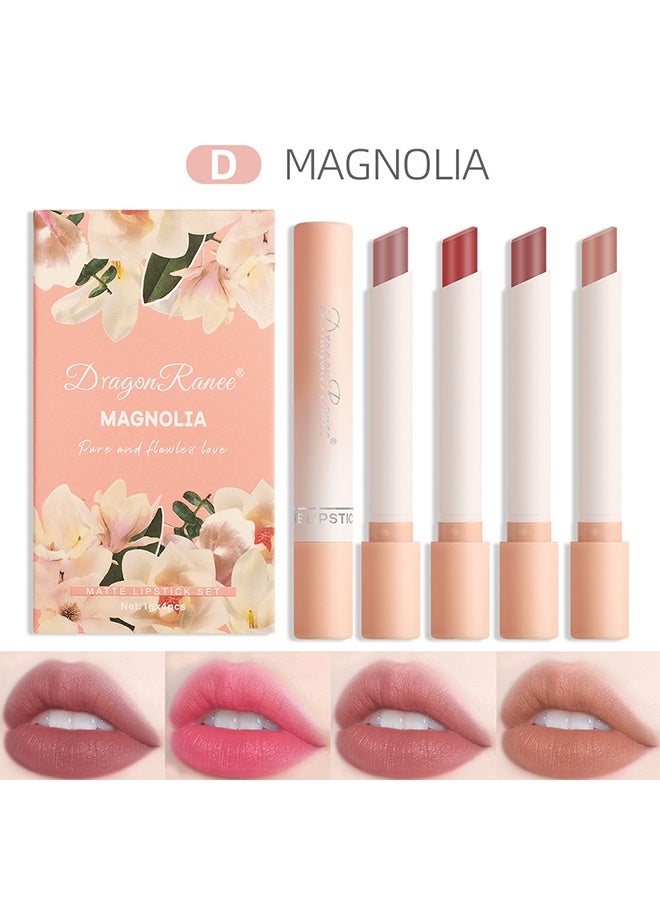 Dragon Ranee 4Pcs Matte Lipstick Set Moisture Lip Glossy Waterproof Long Lasting Lip liner Set Lipstick for Women Makeup （MAGNOLA） - Image 1