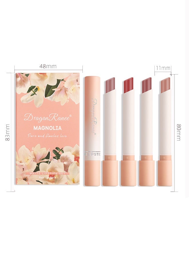 Dragon Ranee 4Pcs Matte Lipstick Set Moisture Lip Glossy Waterproof Long Lasting Lip liner Set Lipstick for Women Makeup （MAGNOLA） - Image 5