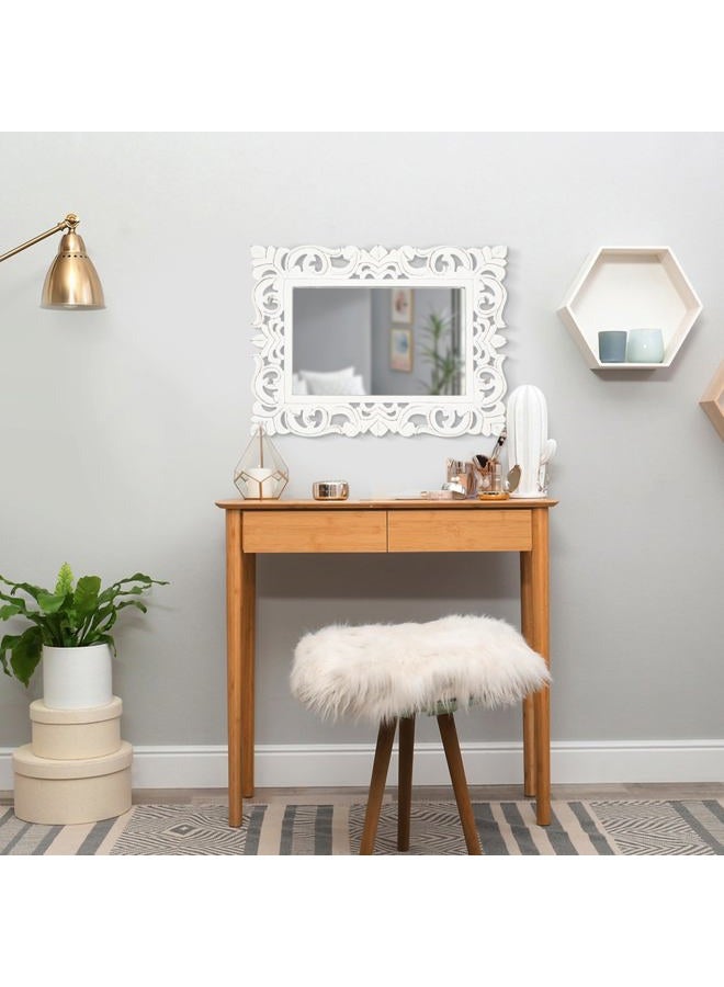 Light & Pro Decorative Hand Carved Rectangle Wall Mirror with Wood Frame, Farmhouse Rustic Vintage Country Mirror for Bathroom, Bedroom, Living Room, Restroom Decoration - 18x24 Inch - White Antique - Image 3
