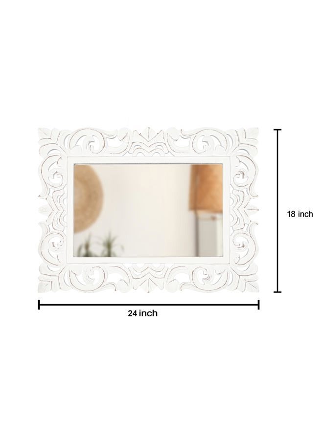 Light & Pro Decorative Hand Carved Rectangle Wall Mirror with Wood Frame, Farmhouse Rustic Vintage Country Mirror for Bathroom, Bedroom, Living Room, Restroom Decoration - 18x24 Inch - White Antique - Image 4
