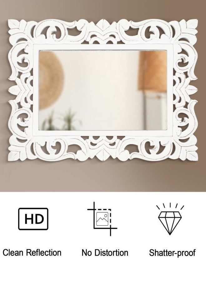 Light & Pro Decorative Hand Carved Rectangle Wall Mirror with Wood Frame, Farmhouse Rustic Vintage Country Mirror for Bathroom, Bedroom, Living Room, Restroom Decoration - 18x24 Inch - White Antique - Image 5