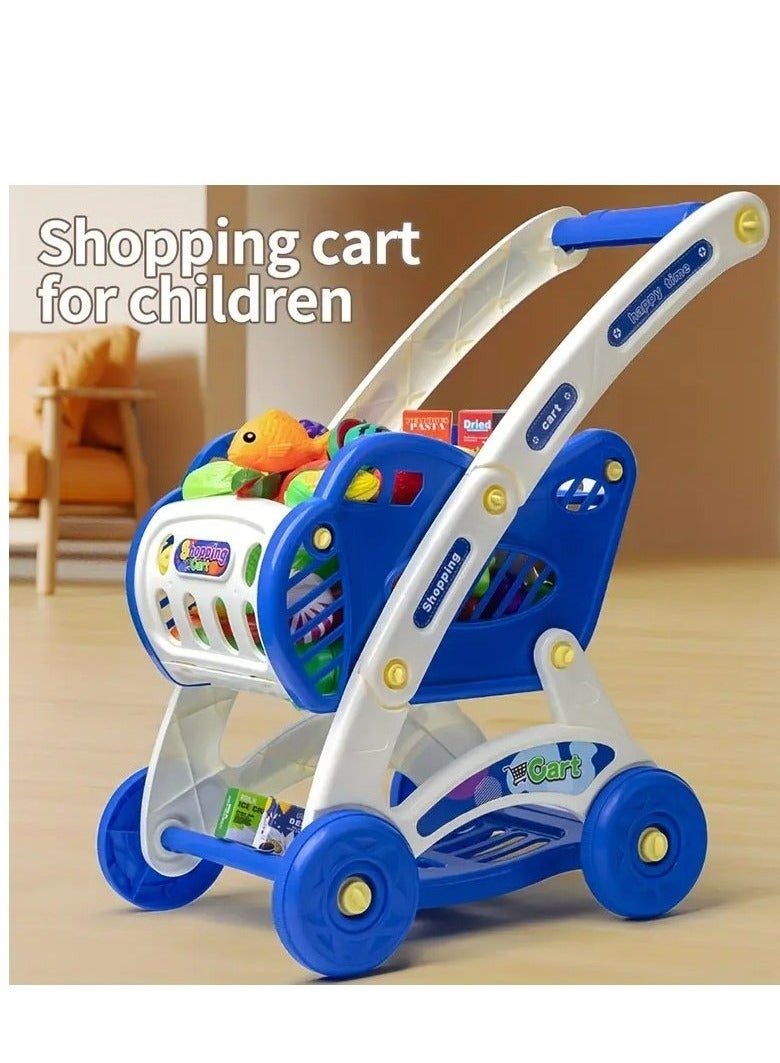 20 Piece Kids Shopping Cart Playset with Pretend Food and Accessories, Perfect for Ages 3+ for Pretend Play and Role Play Games (Blue)  - Image 4