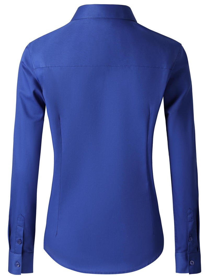 CUNLIN Blue Blouses for Women Womens Blouse Button-Down Shirts Fashion Casual Tops Collared Dress Shirt Work wear Button up Slim Long Sleeve Business Summer top Royal Blue XL - Image 3