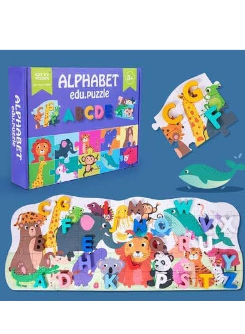 ألغاز تعليمية للأبجدية، ألغاز خشبية تعليمية للأبجدية للأطفال من عمر سنتين إلى أربع سنوات. - Image 1