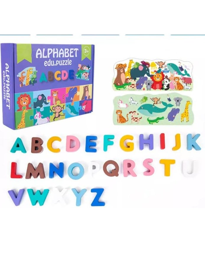 ألغاز تعليمية للأبجدية، ألغاز خشبية تعليمية للأبجدية للأطفال من عمر سنتين إلى أربع سنوات. - Image 3
