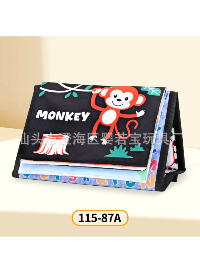 Baby Early Childhood Education Black And White Desk Calendar 0-12 Months Baby Head Up Training Tear Cloth Book Ha Ha Mirror Toy-Colour:Forest Monkey  - Image 1