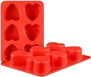 MoldBerry 6 Cavity Heart Shape Silicone Mould for Making Soap Candle Chocolate Cupcakes Jelly App 100 Gm Size 175 175 3 cm Pack of 1 Multi Color