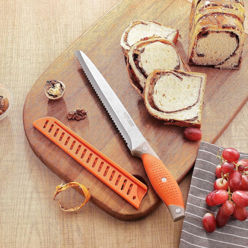 VITUER Bread Knife with Cover, 8 inch Serrated Bread Knife for homemade bread, Bread Cutter Ideal for Slicing Homemade Bread, Bagels, Cake (8-Inch Blade with 5-Inch Handle) - Image 5