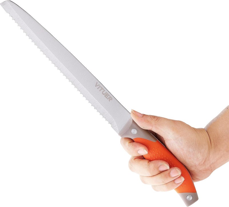 VITUER Bread Knife with Cover, 8 inch Serrated Bread Knife for homemade bread, Bread Cutter Ideal for Slicing Homemade Bread, Bagels, Cake (8-Inch Blade with 5-Inch Handle) - Image 3