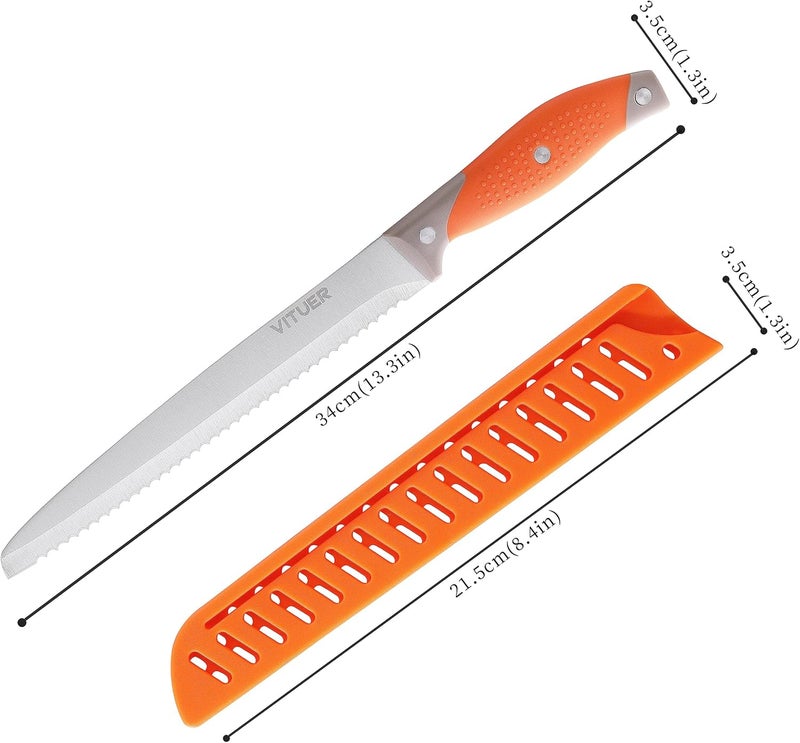 VITUER Bread Knife with Cover, 8 inch Serrated Bread Knife for homemade bread, Bread Cutter Ideal for Slicing Homemade Bread, Bagels, Cake (8-Inch Blade with 5-Inch Handle) - Image 2