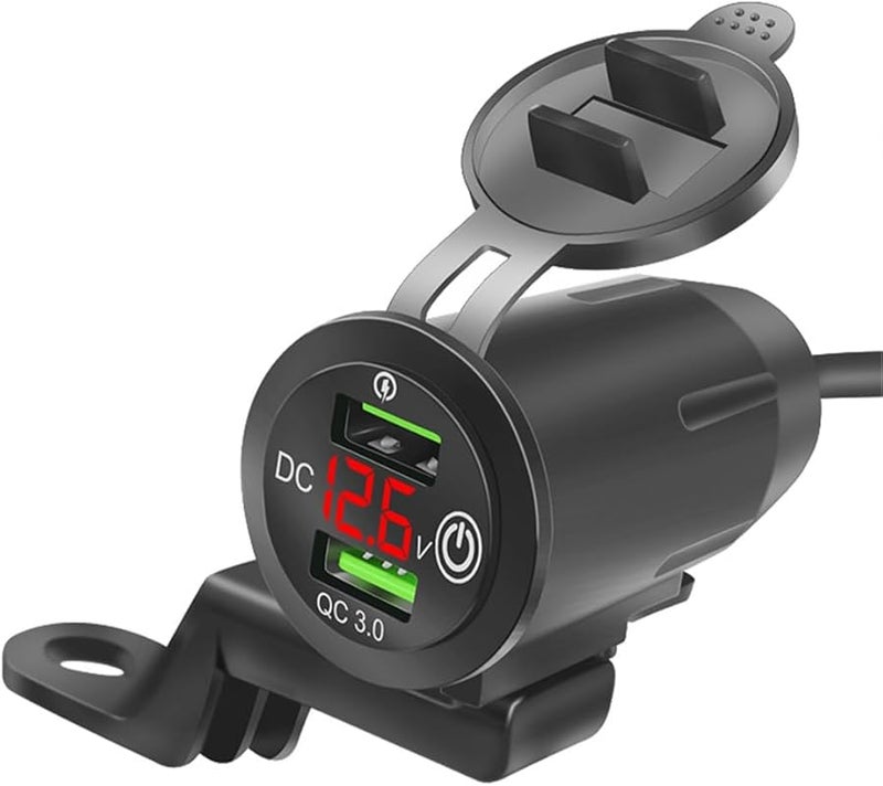 Blue Fast Charging Adapter Motorcycle USB Charger Double Port Handlebar Phone Charger - Image 3