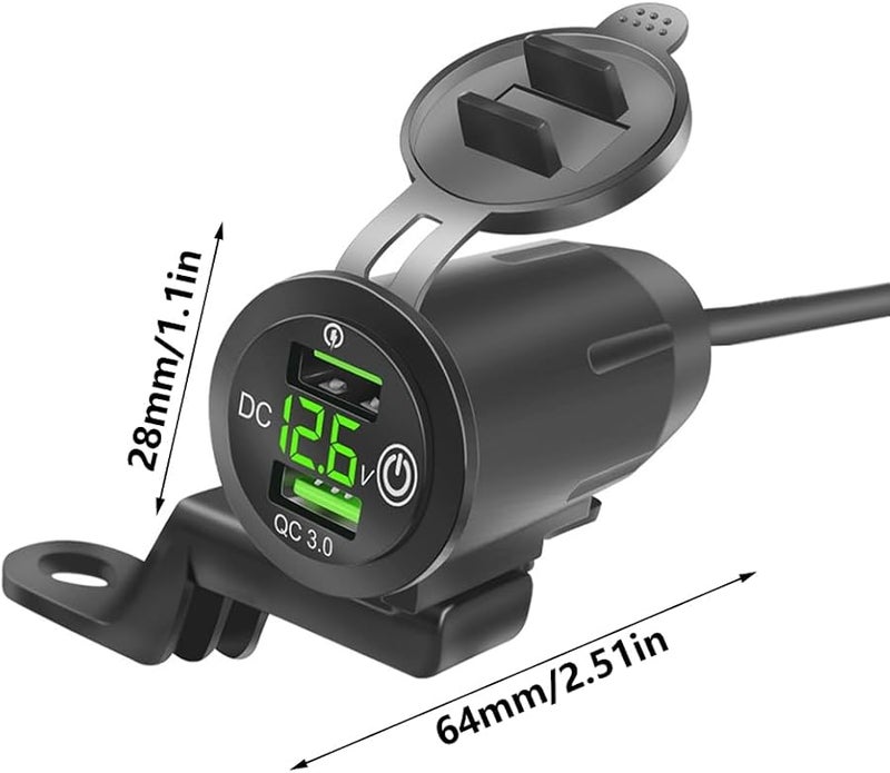 Blue Fast Charging Adapter Motorcycle USB Charger Double Port Handlebar Phone Charger - Image 4
