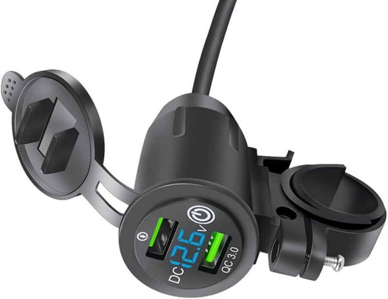 Blue Fast Charging Adapter Motorcycle USB Charger Double Port Handlebar Phone Charger - Image 1