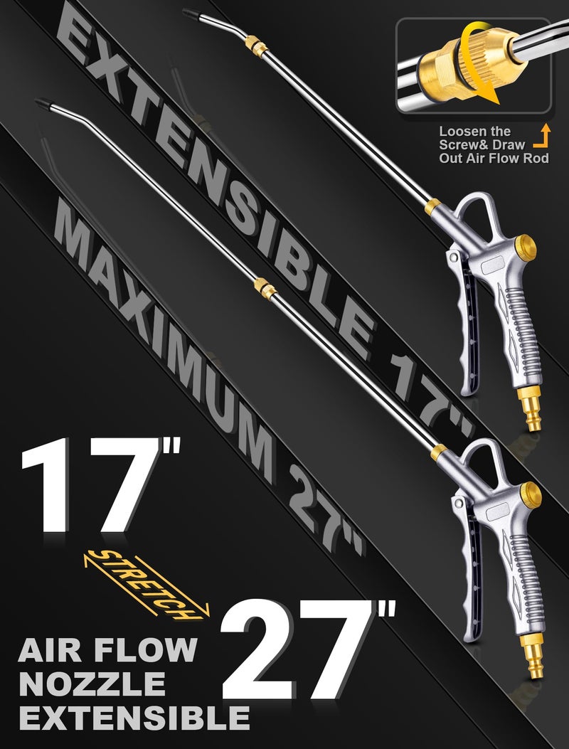 JASTIND Upgrade Air Blow Gun with Adjustable Air Blower Nozzle, Up to 27 Inches Extension with 4.9 Inches Steel Air Flow Nozzle, High Volume Pneumatic Dust Clean Tool for Air Compressor Accessory - Image 3