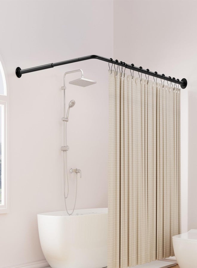 Supforce Curved Shower Curtain Rod, L Shaped Corner Shower Rod [24"-37"] x [24"-37"] Adjustable, Stainless Steel 90 Degree Angled Shower Curtain Rod with 12 Hooks & Ceiling Support, No Sagging - Image 1