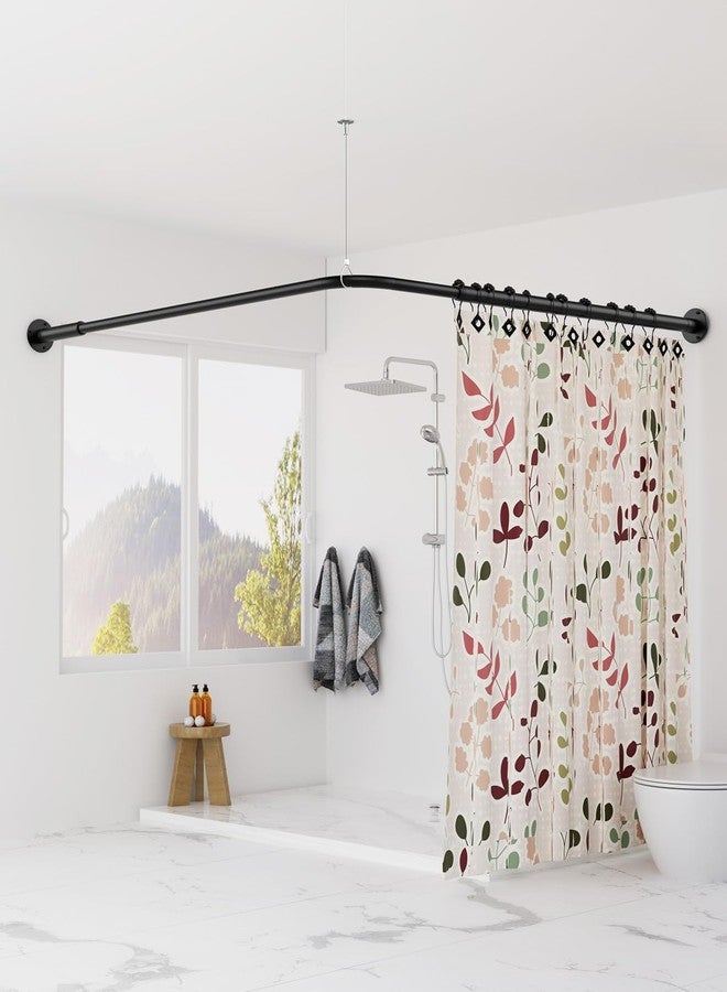 Supforce Curved Shower Curtain Rod, L Shaped Corner Shower Rod [24"-37"] x [24"-37"] Adjustable, Stainless Steel 90 Degree Angled Shower Curtain Rod with 12 Hooks & Ceiling Support, No Sagging - Image 2