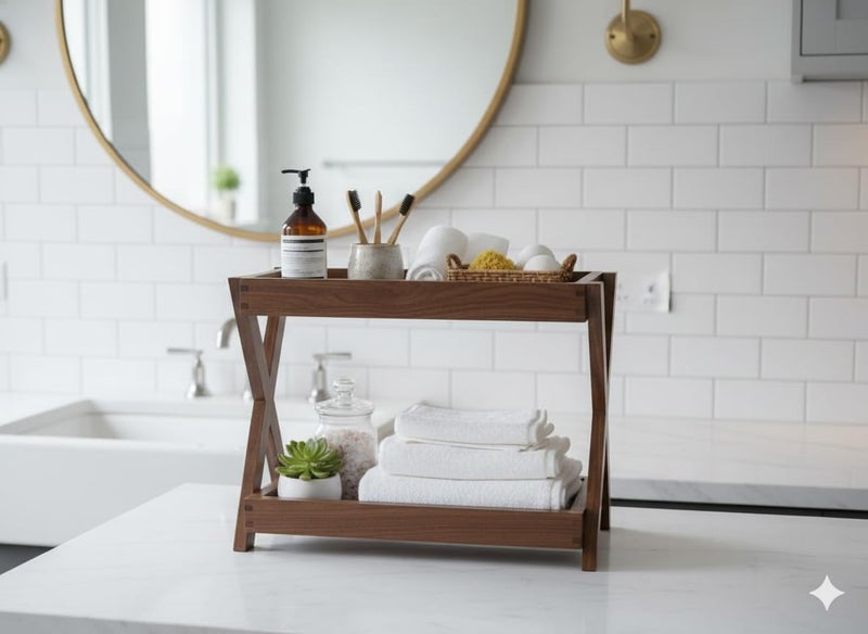 Furnelift Wooden Kitchen Rack Organiser 2 Tier Shelf | Multipurpose Solid Teak Wood Storage Organizer | Grocery Spice Rack | Sugar Containers,Jars, Bottels Holder for Kitchen (Caddy) - Image 4