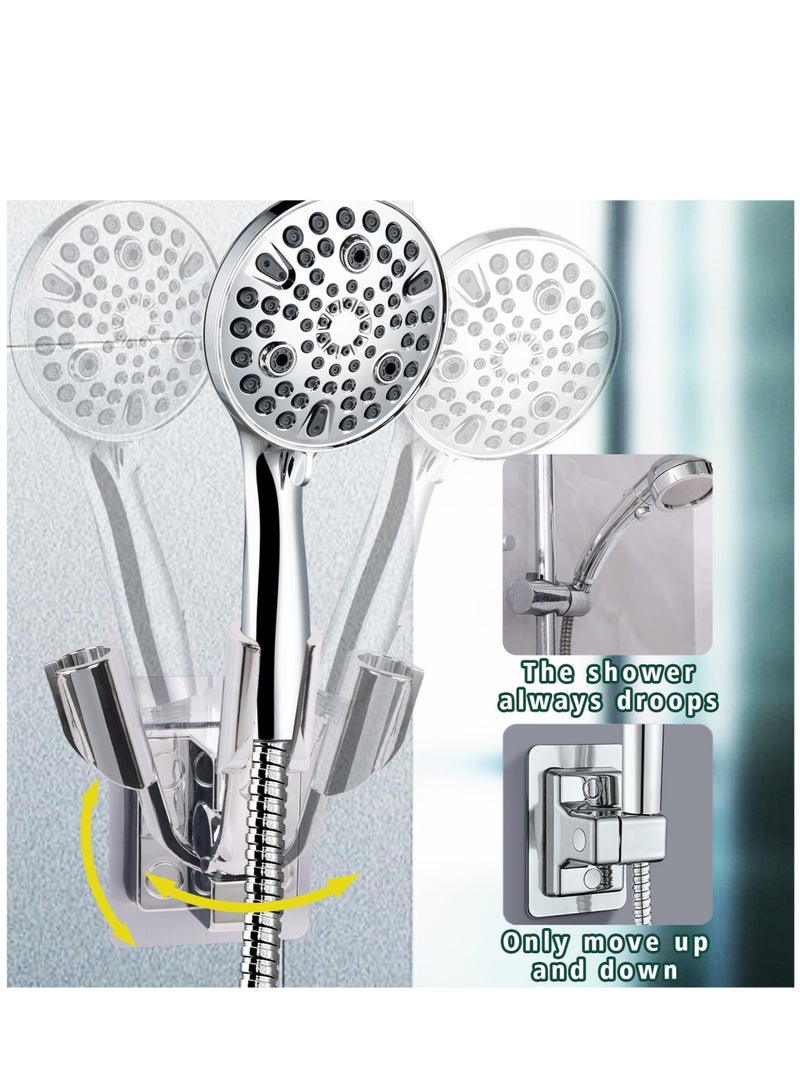 SOLARAE Shower Head Holder, 2 Pcs Adjustable Shower Bracket, No Drilling Strong Paste Shower Holder, Wall Mount Shower Head Holder, Silver - Image 2