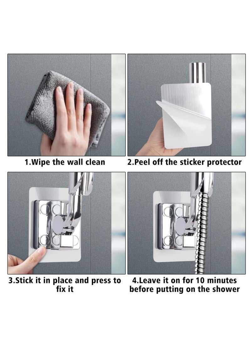 SOLARAE Shower Head Holder, 2 Pcs Adjustable Shower Bracket, No Drilling Strong Paste Shower Holder, Wall Mount Shower Head Holder, Silver - Image 5