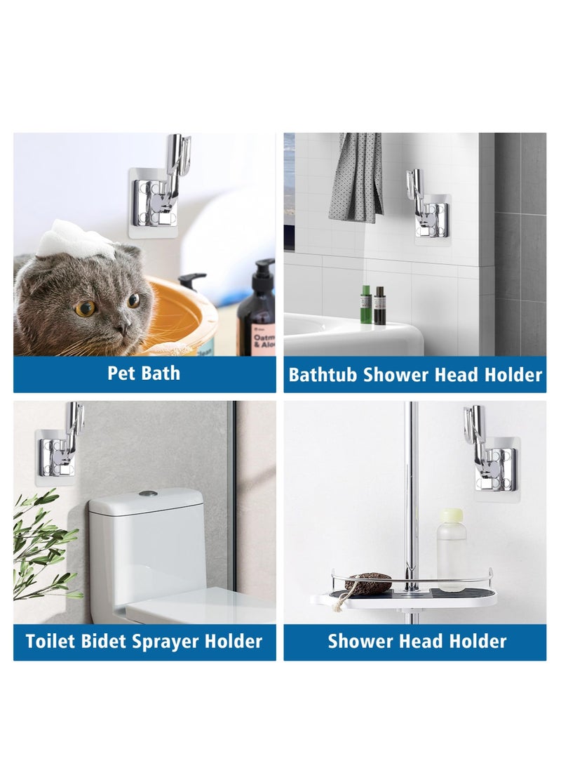 SOLARAE Shower Head Holder, 2 Pcs Adjustable Shower Bracket, No Drilling Strong Paste Shower Holder, Wall Mount Shower Head Holder, Silver - Image 4