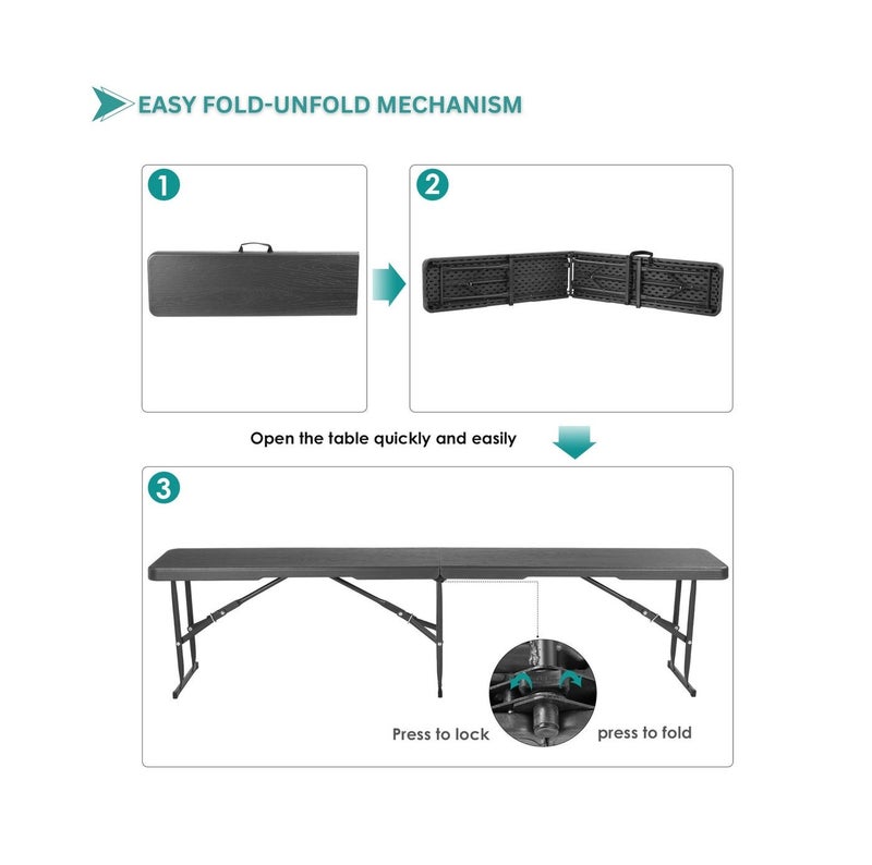 SunBoat Commerce HDPE Wood-Grain Folding Bench - 183cm Portable Seating (400kg Capacity) - Image 3