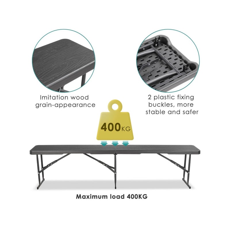 SunBoat Commerce HDPE Wood-Grain Folding Bench - 183cm Portable Seating (400kg Capacity) - Image 4