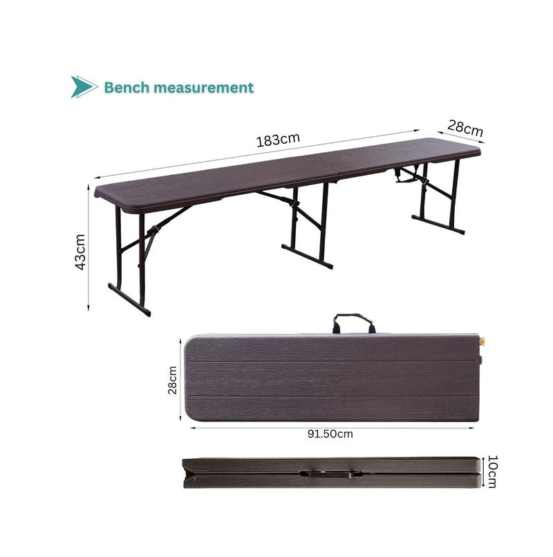 SunBoat Commerce HDPE Wood-Grain Folding Bench - 183cm Portable Seating (400kg Capacity) - Image 2