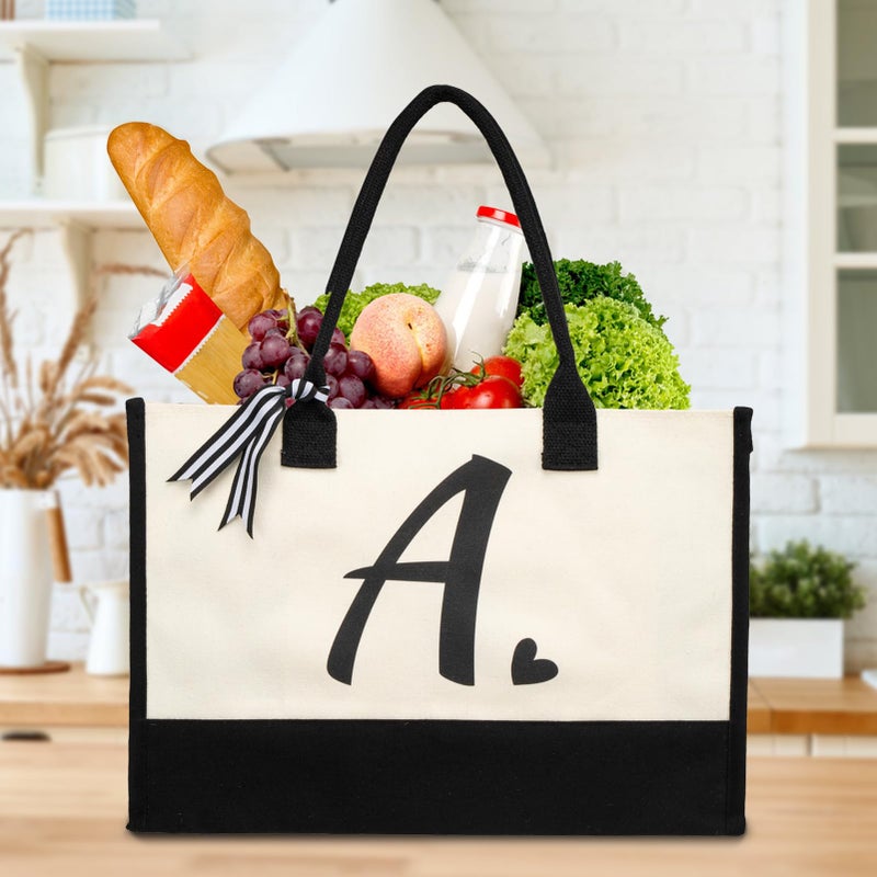 shenee Initial Canvas Tote Bag, Personalized Beach Jute Bag Present for Women Holiday, Friends Birthday Gift, Beach, Wedding (Letter M) - Image 3