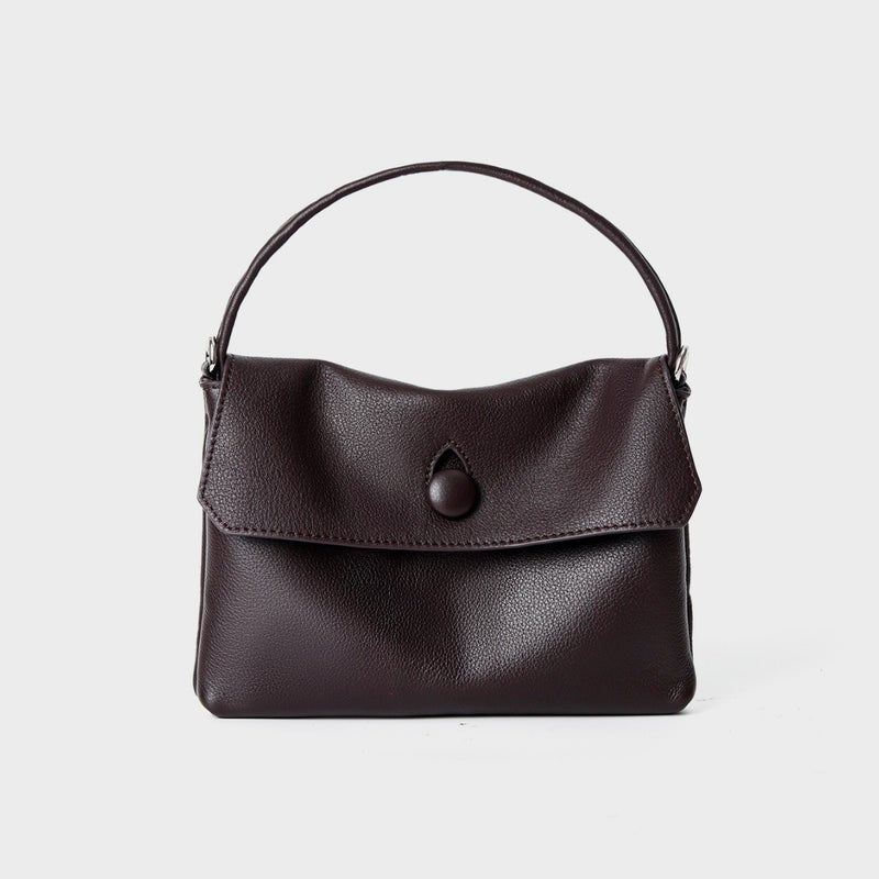 Korean Style Sally Button Crossbody Bag, Genuine Leather, Small - Image 3