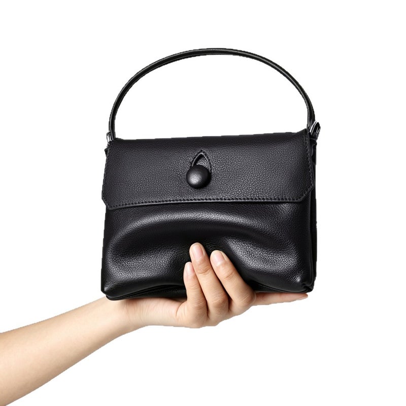 Korean Style Sally Button Crossbody Bag, Genuine Leather, Small - Image 5