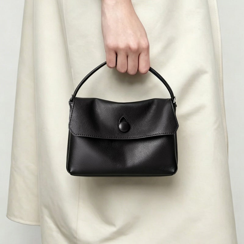 Korean Style Sally Button Crossbody Bag, Genuine Leather, Small - Image 1