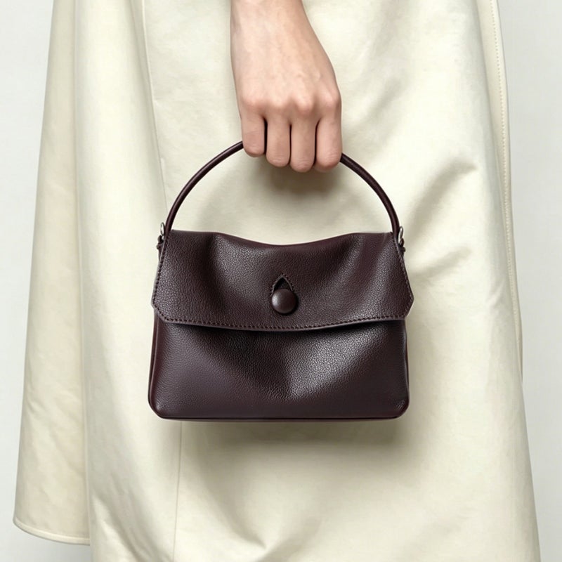 Korean Style Sally Button Crossbody Bag, Genuine Leather, Small - Image 2