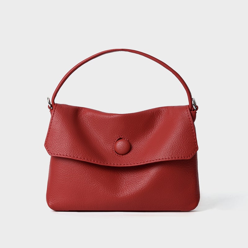 Korean Style Sally Button Crossbody Bag, Genuine Leather, Small - Image 4