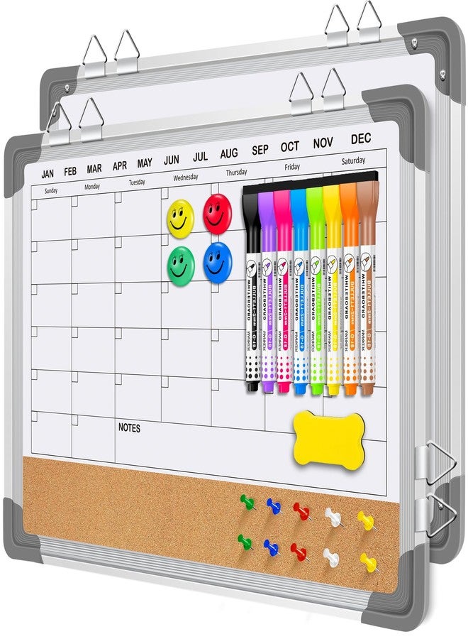 EAONE 16x12 in Double Side Whiteboard Calendar & Cork Board Combo for Wall, 3 in 1 Magnetic Dry Erase Whiteboard Monthly Calendar and Bulletin Board with Aluminum Frame for Home Office Kitchen - Image 1