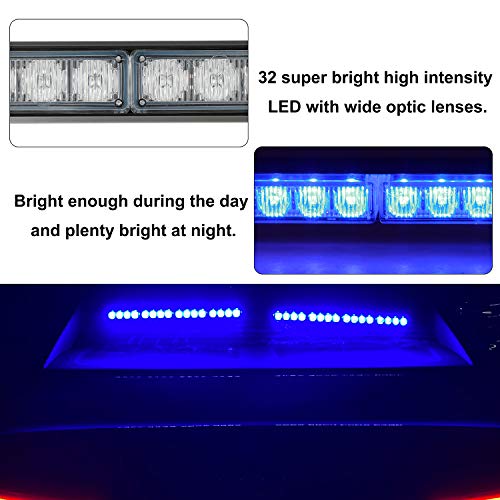 ASPL شريط ضوء التحذير الطارئ LED المتلألئ ASPL 2x16.8 بوصة 32LED 26 نمط وميض أضواء تحذير السلامة الداخلية (أزرق) - Image 3