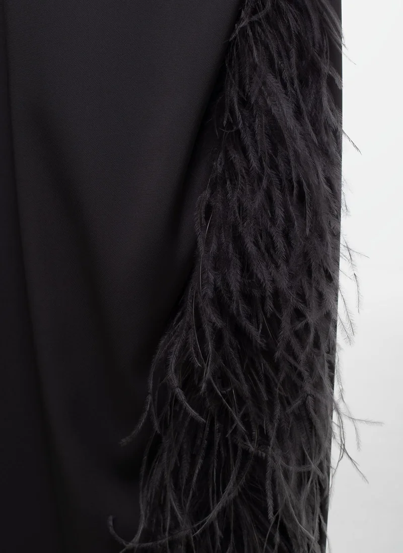 Lichi Maxi combination dress with feathers on the skirt