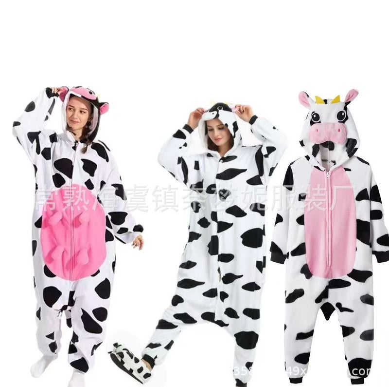 Cartoon One-Part Home Clothes New Cow Series Flannel Warm Can Be Worn Outside - Image 1
